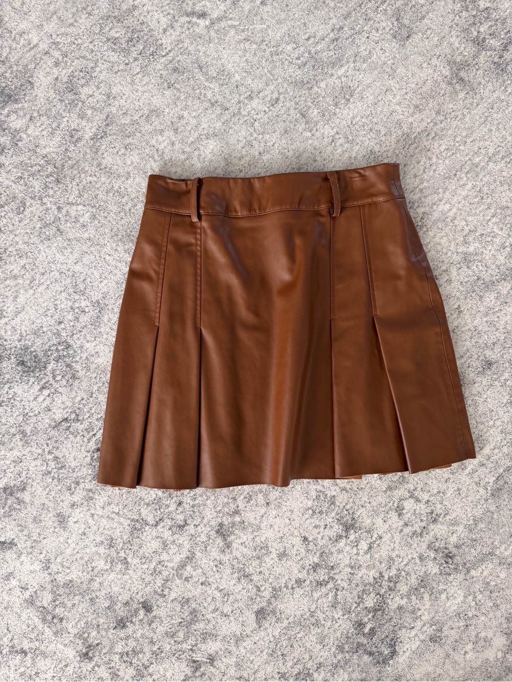 Zara Brown Faux Leather Pleated Mini Skirt